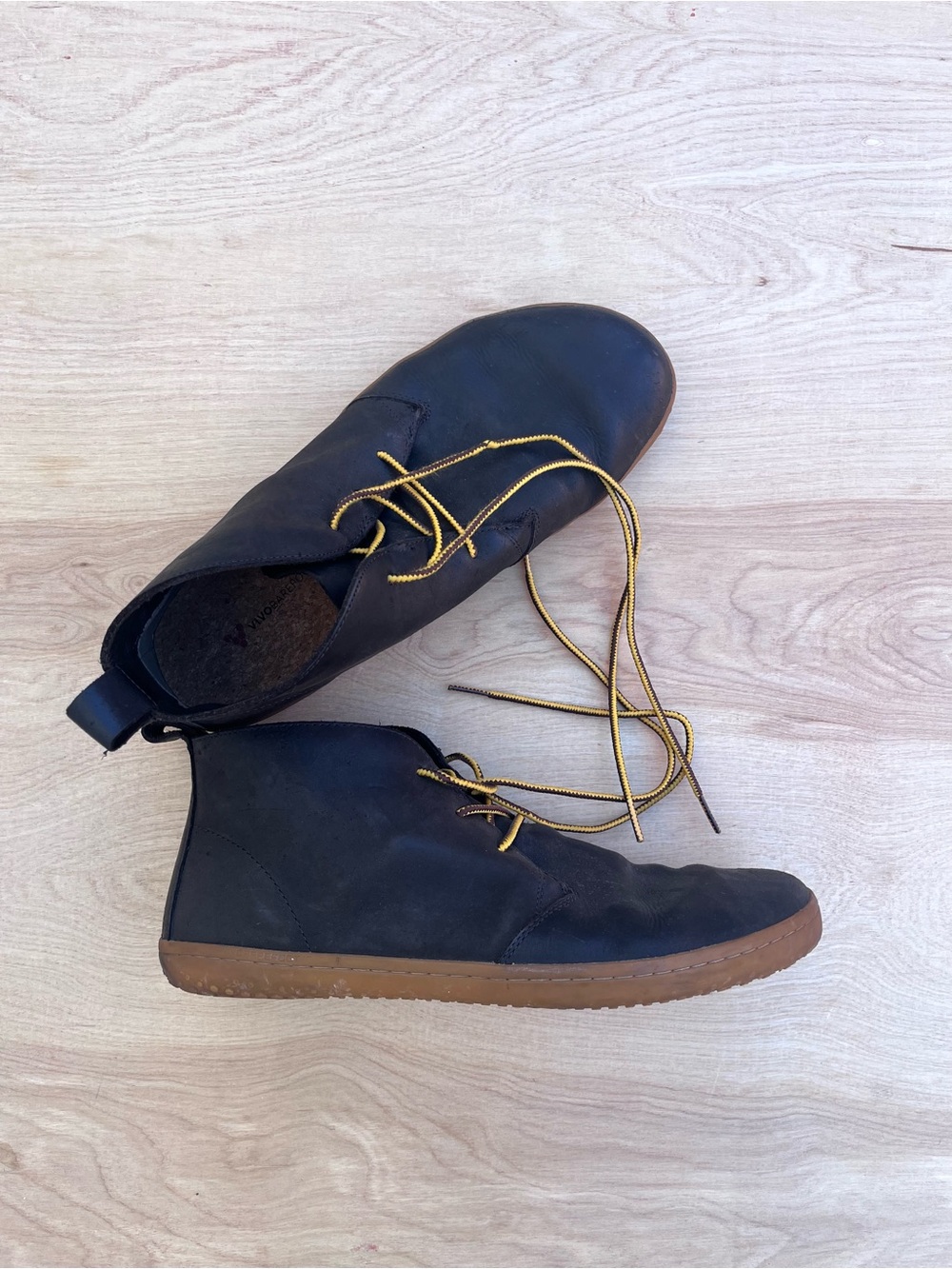 Vivo Barefoot Black Leather Lace-Up Boots with Yellow Laces